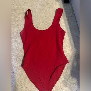 Red Scoop neck Bodysuit